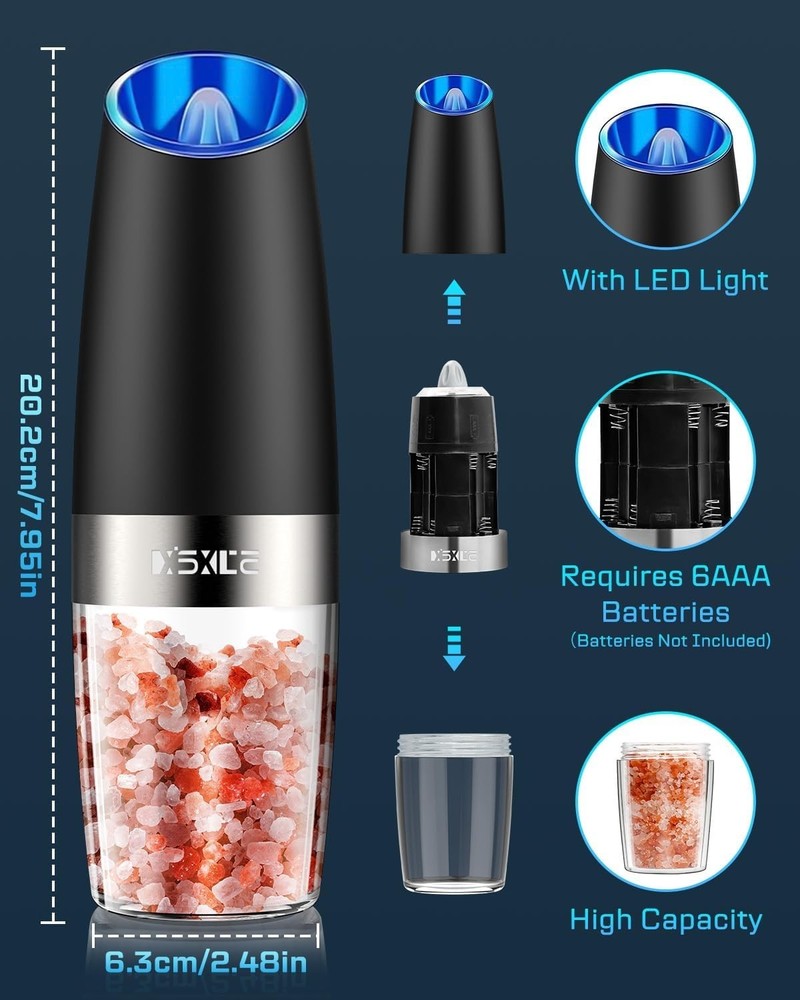 Elegant Black Gravity Sensor Electric Grinder Set - USB Rechargeable Spice Mill