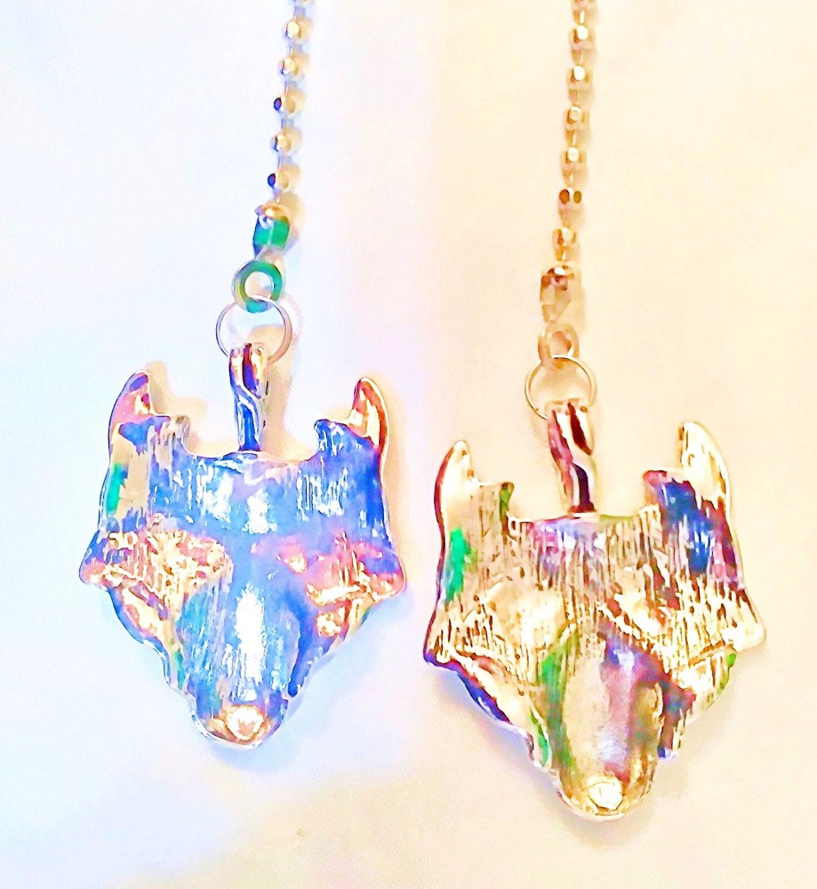 Set of Two ~ WOLF HEAD Celtic-Style Design Silver-Tone Metal ~ Ceiling Fan Pulls