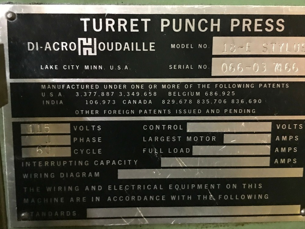 DI-ACRO Turret Punch Press Model 18-E Stylus