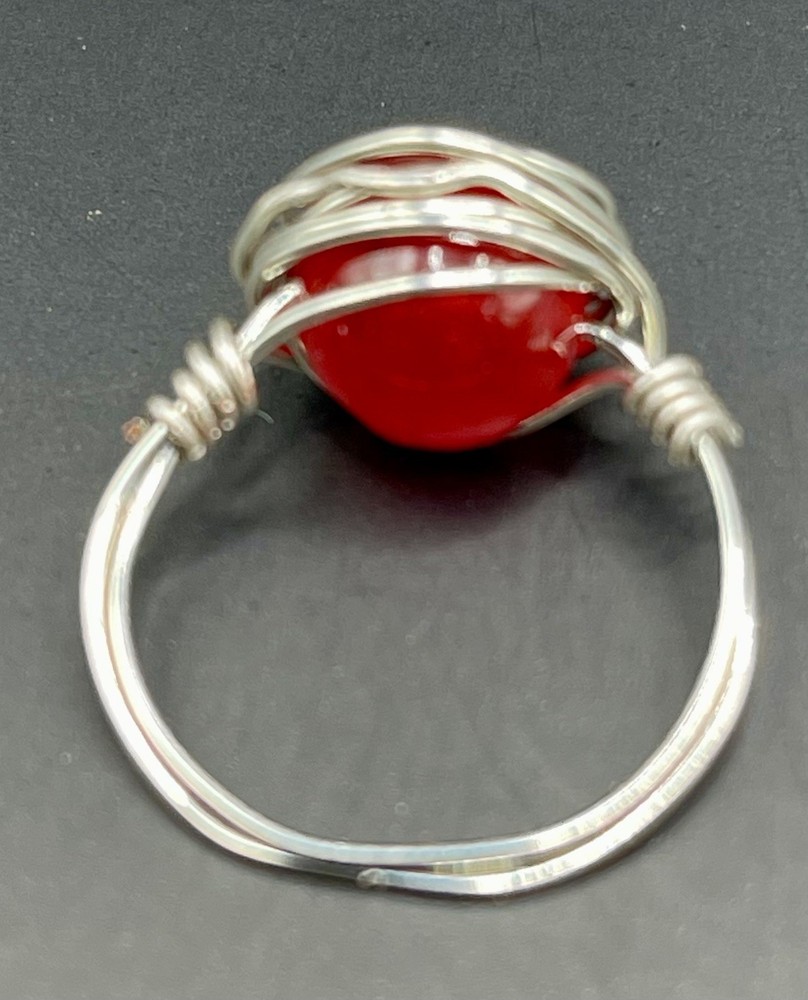 Wire Wrapped red stone Ring. Size 8. Silver Wire.