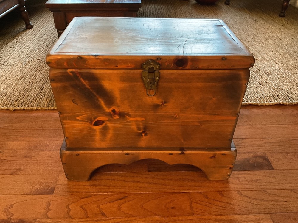 VTG Child's Hand Made Solid Pine Chest with Attached Stand