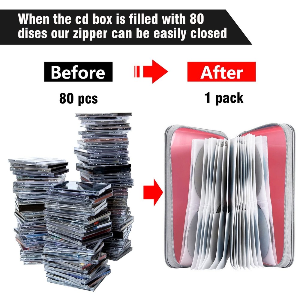 Siveit CD Case holder, 80 Capacity CD/DVD 80 Capacity, Light Pink