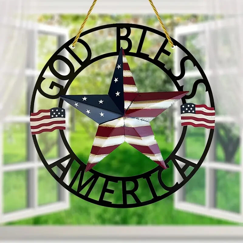 God Bless America Double Sided Round Dyed Acrylic Decor
