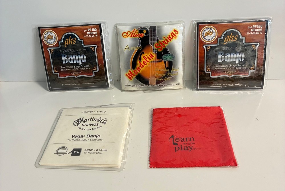Banjo Accessory Bundle-Strings, Tuning pick up-Capo-Care Kit-String Winders