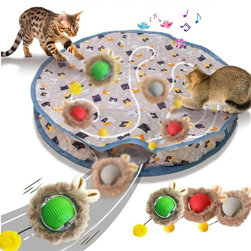 Interactive Cat Toy,Self Rolling Cat Ball in Pouch Fixed with Wire Rim Automatic