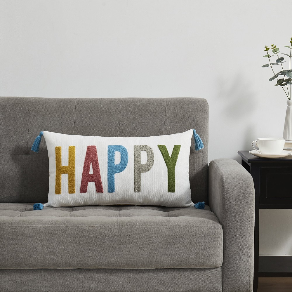 12" x 22" Happy Multicolored Polyester Decorative Pillow