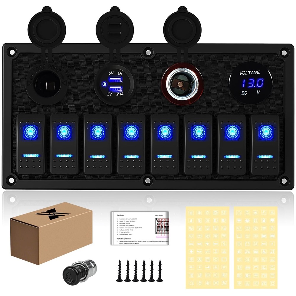 Marine Boat Rocker Switch Panel,Waterproof 8 Gang Toggle Switch Panel with Du...