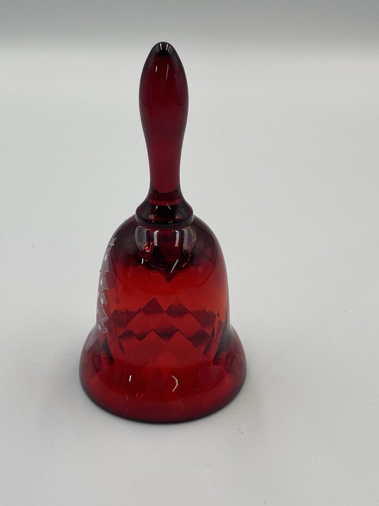 Fenton Hand Painted Red Christmas Bell In Box Missing Clapper 4 1/4” Signed