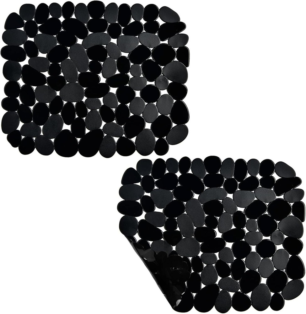 Coopay 2 Pack Kitchen Sink Mat Small Size Plastic Pebble Black