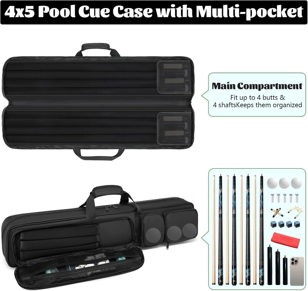 High-Quality Pool Cue Case - 4x4 Design, Adjustable Straps & Padded Protection