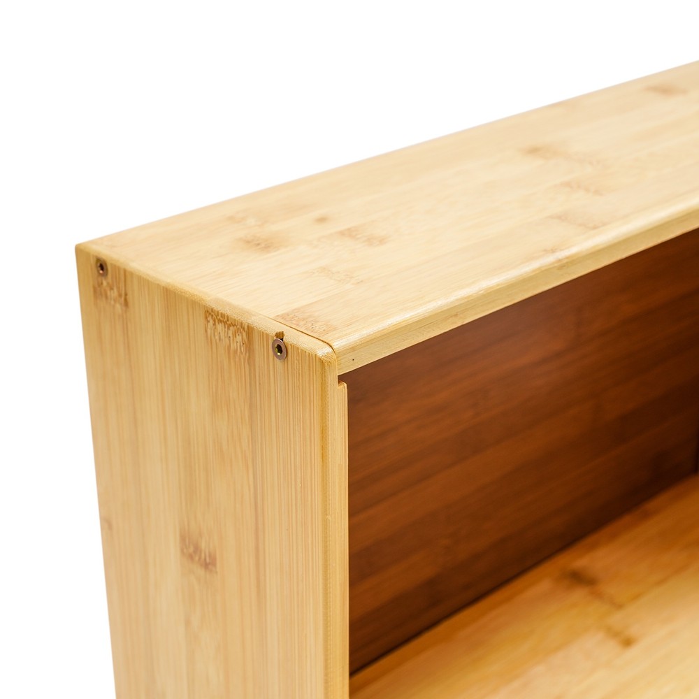 Log Color Kitchen Storage Cabinet with Sliding Doors and Adjustable Height