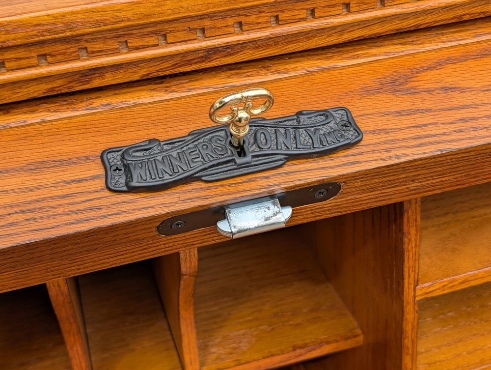 Solid Oak Roll-Top Desk by Winners Only Inc. – Locking Secretary Desk