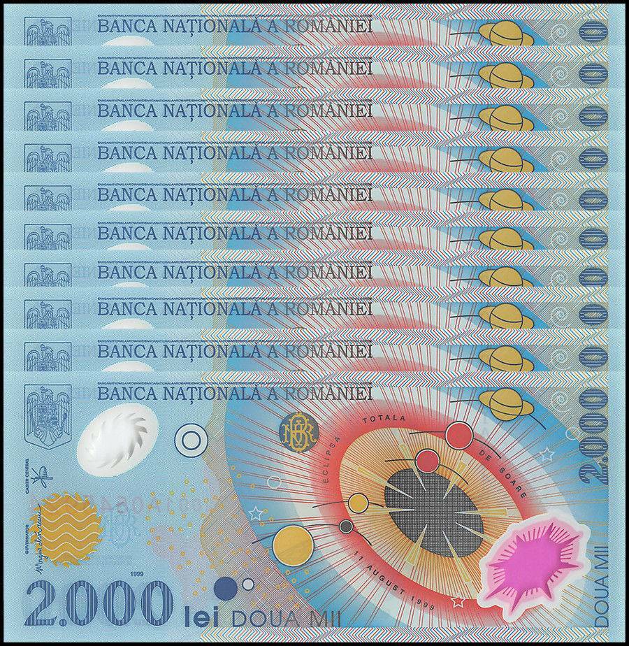 Romania 2000 Lei, 1999, P-111b, UNC, Polymer X 10 PCS