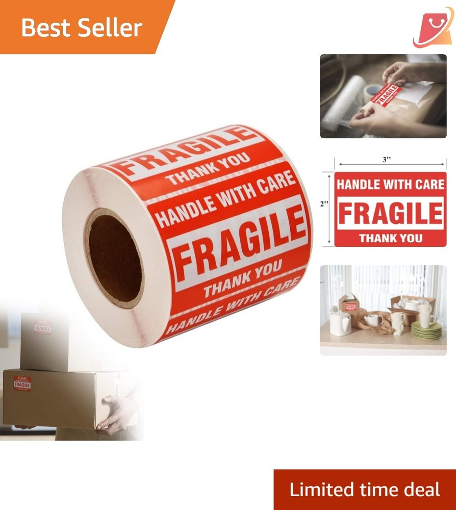 Essential 2" x 3" Shipping Labels - 500 Pack Handle with Care Stickers Roll