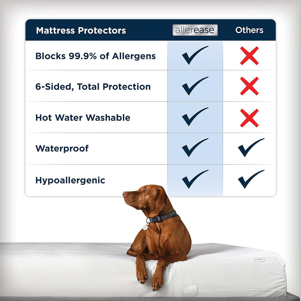 Allerease Waterproof Mattress Protector- Queen Size Polyester Zip Allergy Protec