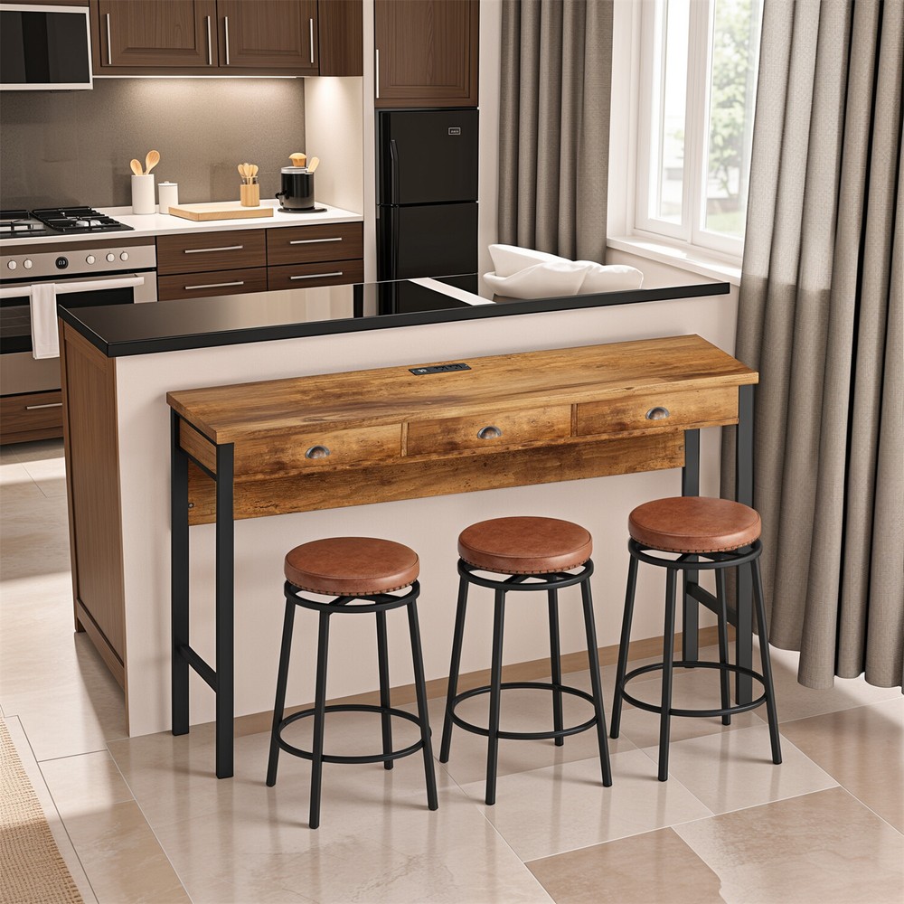 4 Piece Bar Table Set Counter Height Kitchen Pub Table with 3 Bar Stools