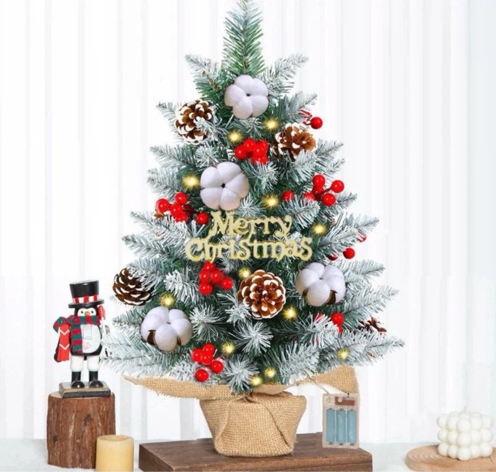 Christmas Tree 5 Pack Desktop Battery Operated LED Lights & Ornaments