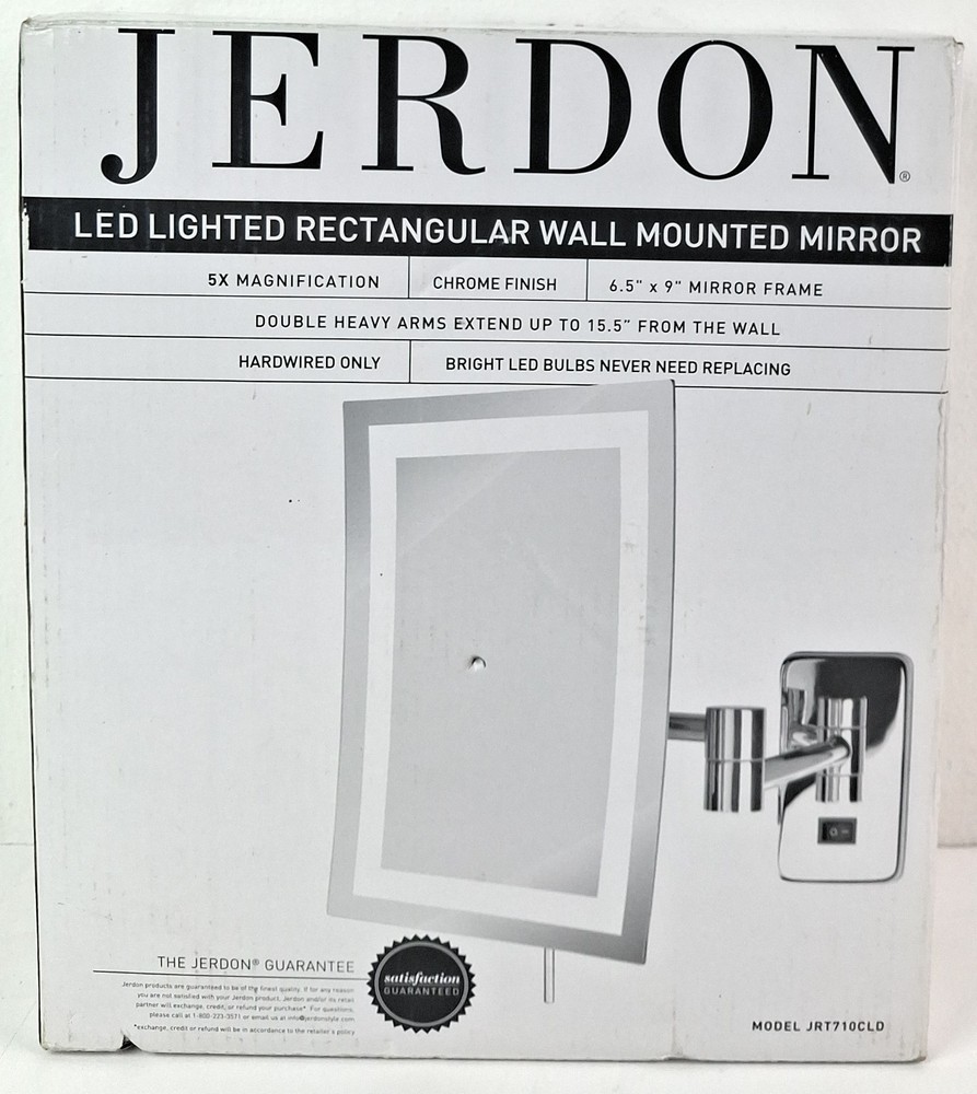 JERDON Rectangular Wall Mount Makeup Mirror Direct Wire Mirror 5X Magnification