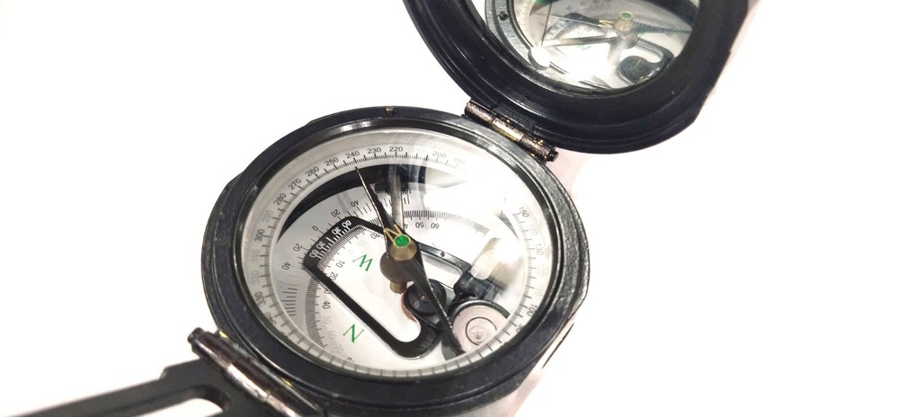 Vintage brass Brunton compass with Black leather case working compass
