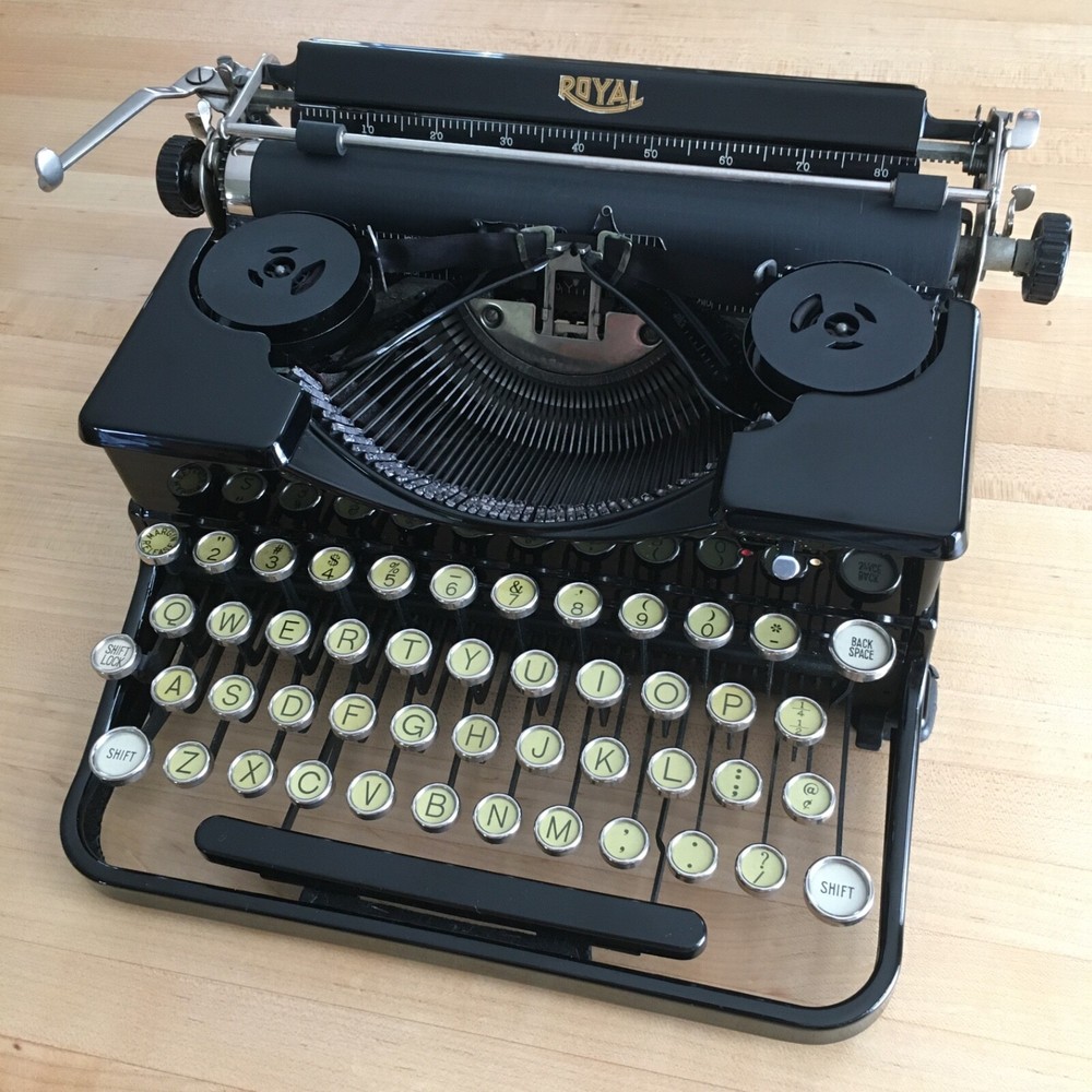 1933 Black Royal Model OT Portable Typewriter & Case, Pristine Working Condition