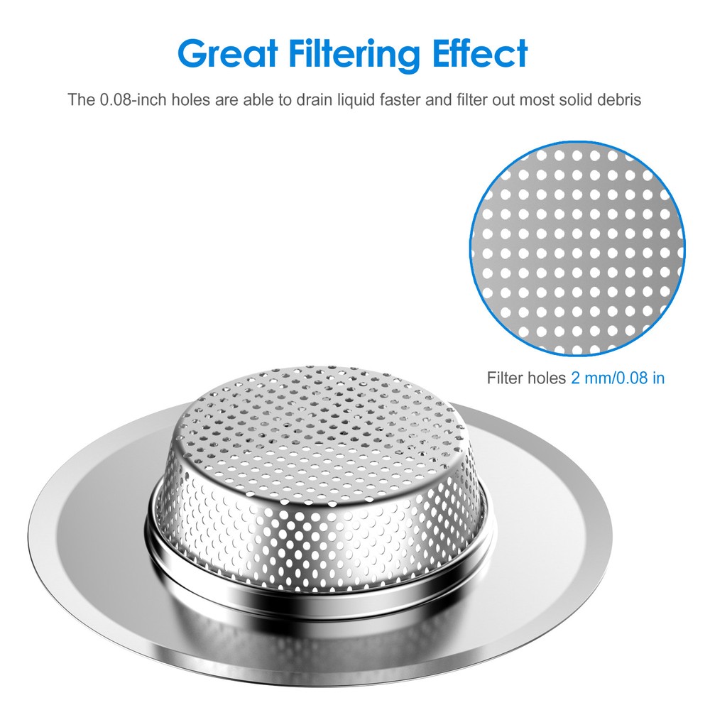 Helect 3-Pack Kitchen Sink Strainer Stainless Steel Drain Filter Strainer