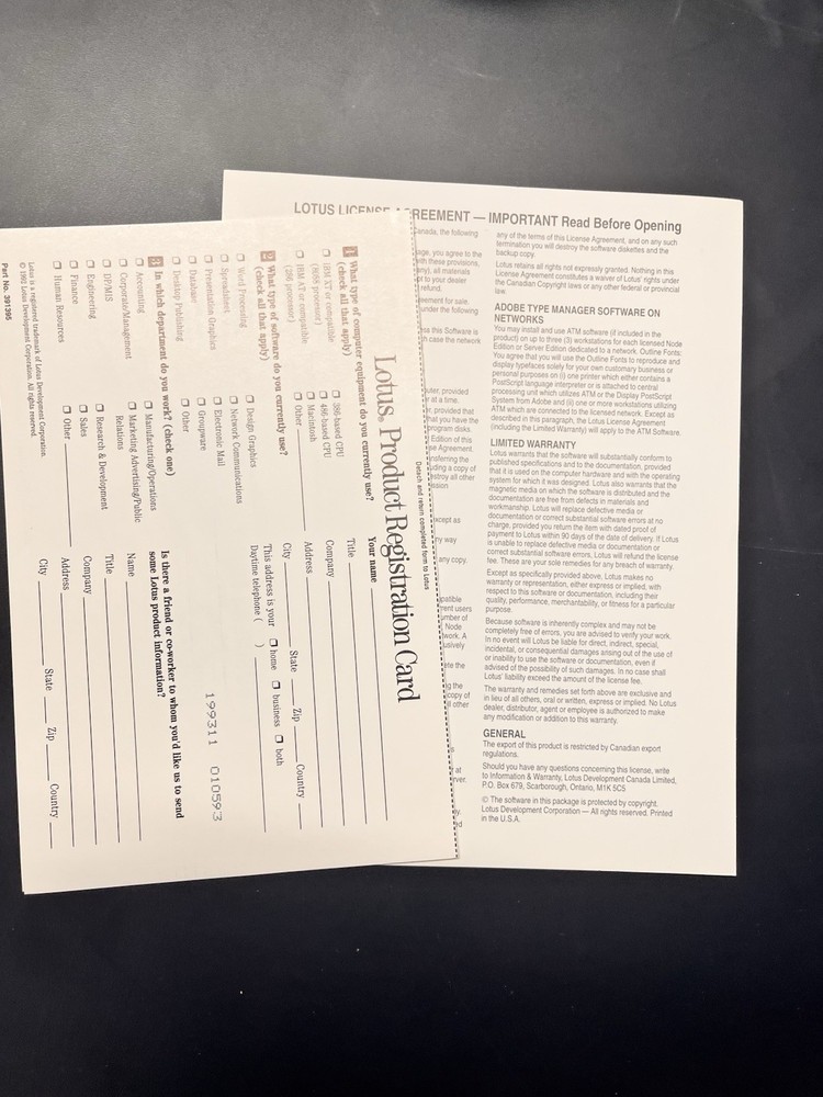 Lotus 123 Spreadsheet Software DOS Version 2.4 Vintage 1991 Opened