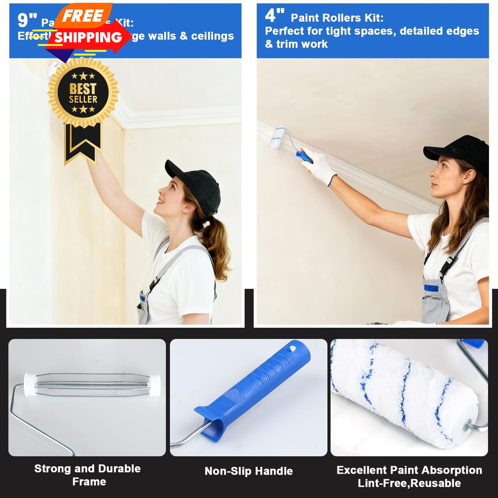 30PCS Paint Roller Kit with Extension Pole-2 to 4 FT,Wall 16inch, Multiple