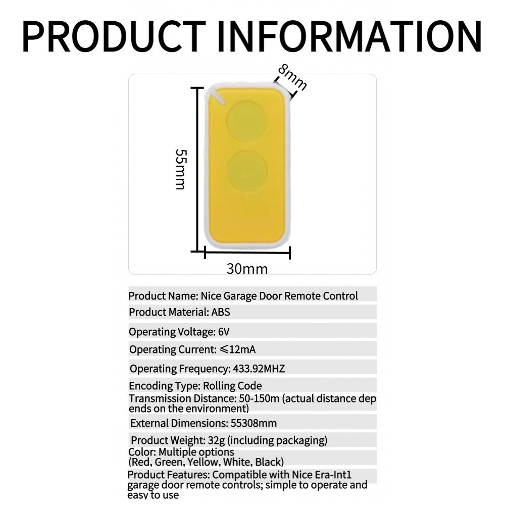 Nice Apollo Rolling Code Remote Control Transmitter Gate Opener INTI2Y