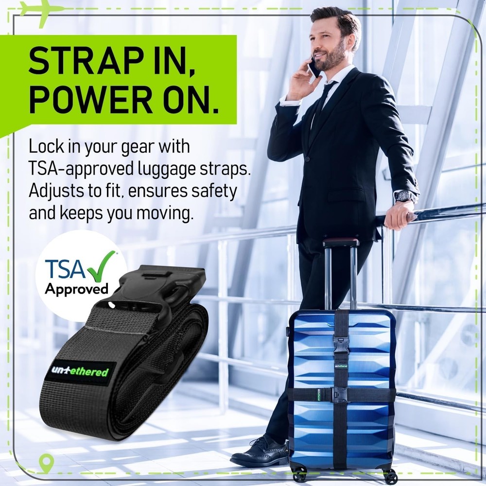 4-Pack Heavy-Duty TSA-Approved Luggage Straps – 6 ft Adjustable Security