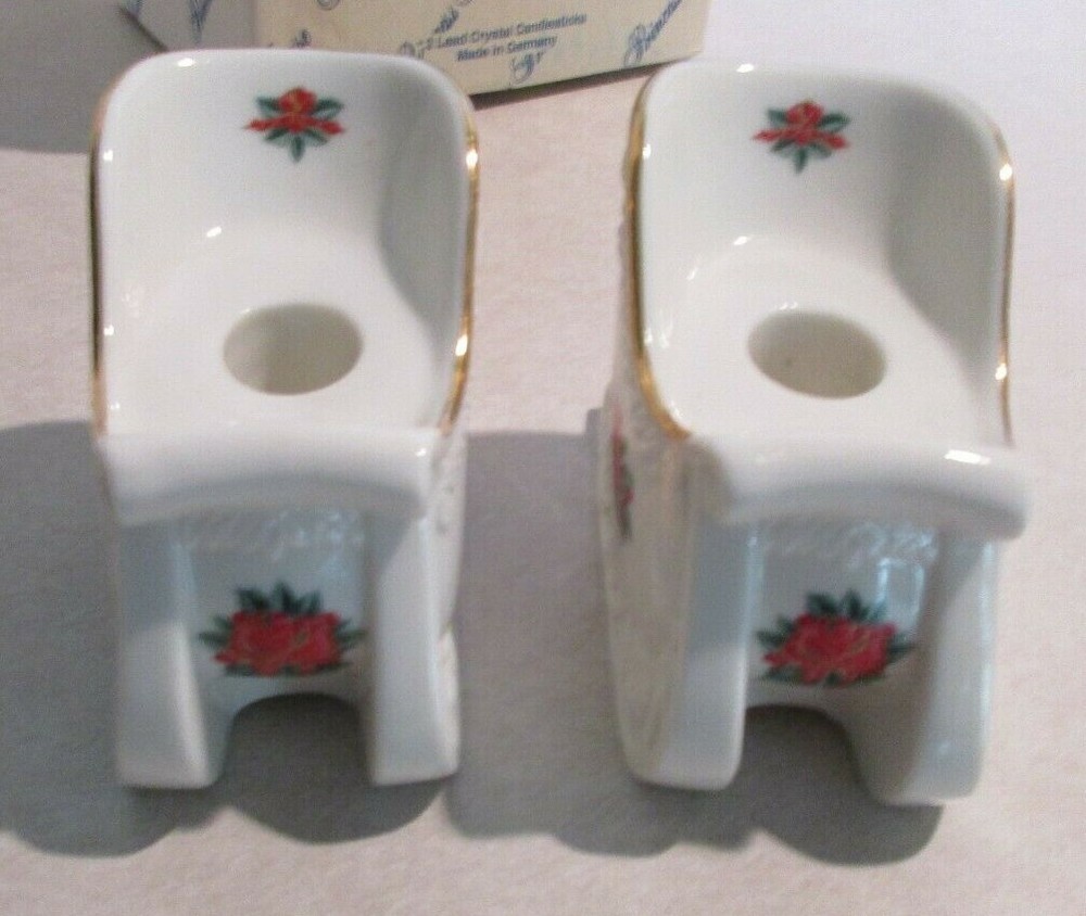 2 piece PRINCESS HOUSE SLEIGH CANDLE STICK HOLDERS Holly & Ribbon EUC