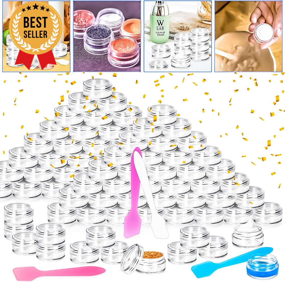 100x 5g Empty Cosmetic Jars w/ Lids & Spatulas for Creams Makeup Samples