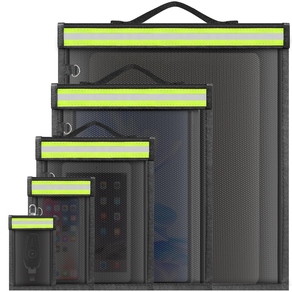 5 Pack Faraday Bags with Handle & Reflective Strip, 5 Pack, black