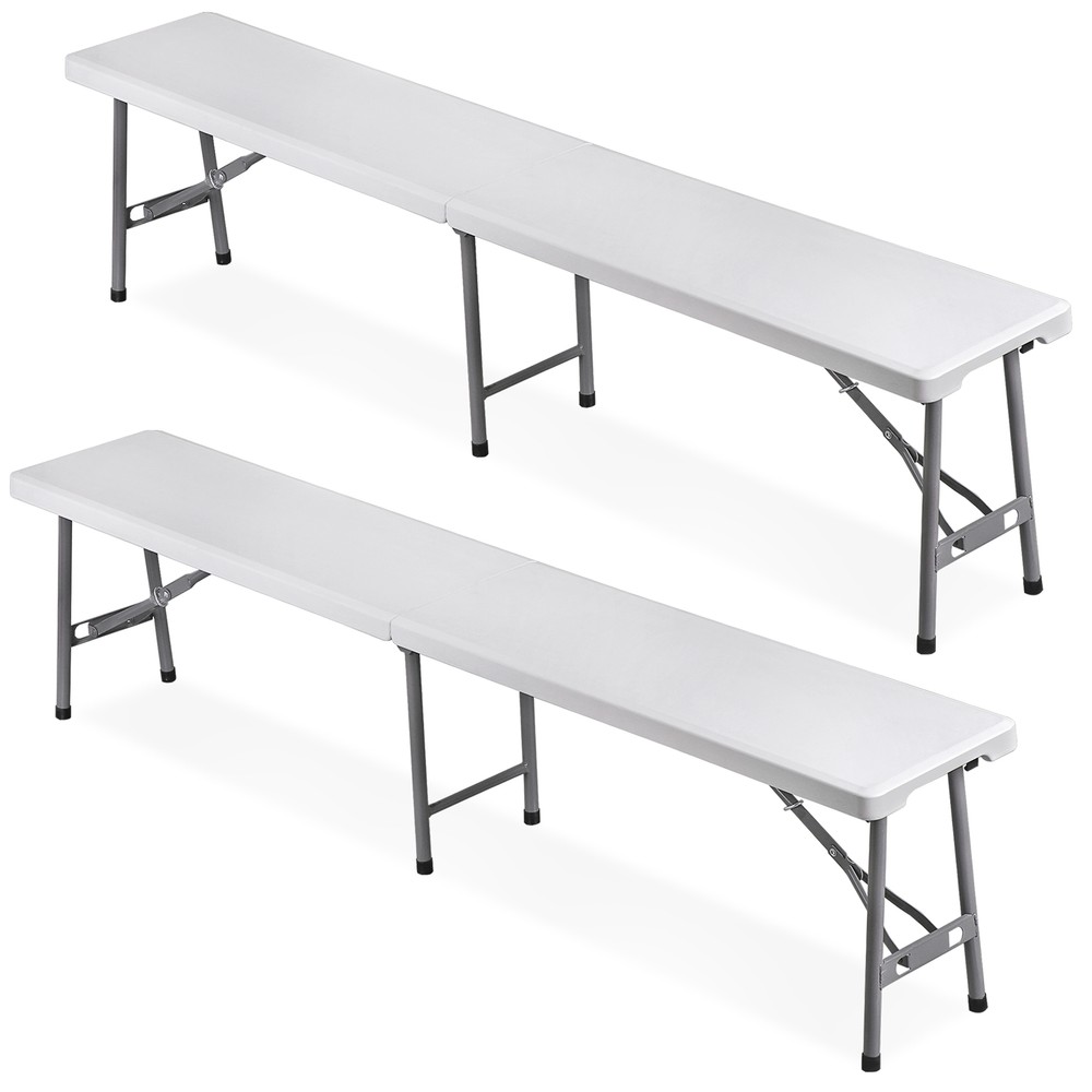 6ft Plastic Folding Bench 2 Pack Portable Waterproof Dining Seat w/ Handle White