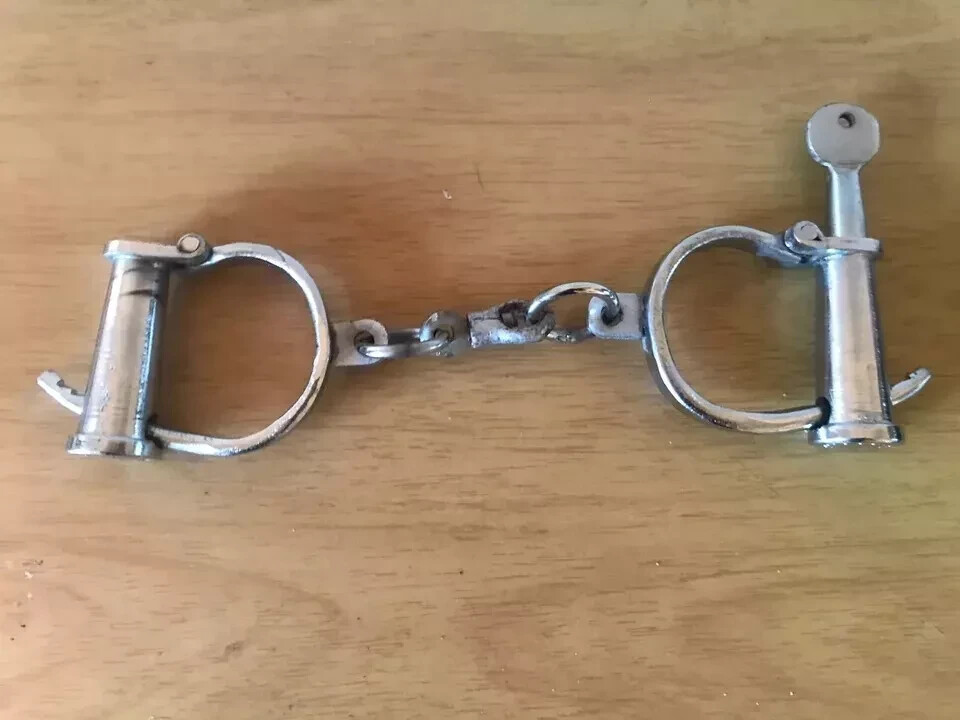 Handcuff- With key Cast Iron Silver Handcuffs Working Bethlehem