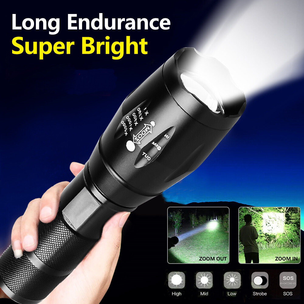 Super-Bright 90000LM Lamp LED Tactical Flashlight 5 Modes Zoomable Torch Light
