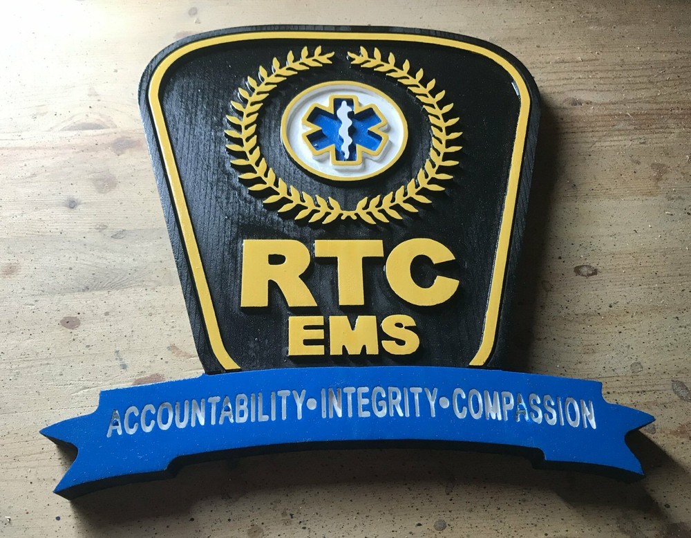 RTC EMS 3D routed wood patch Plaque sign Custom