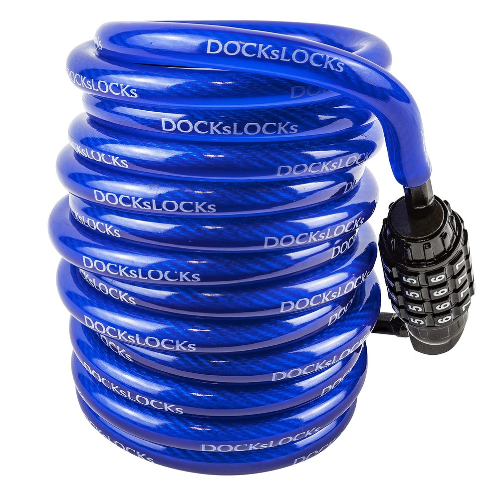 DocksLocks Weatherproof Coiled Security Cable Lock (5ft to 25ft 5ft, Blue