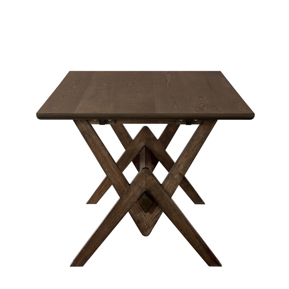 Walnut 63" Rectangular Dining Table Double V Legs Solid Rubberwood