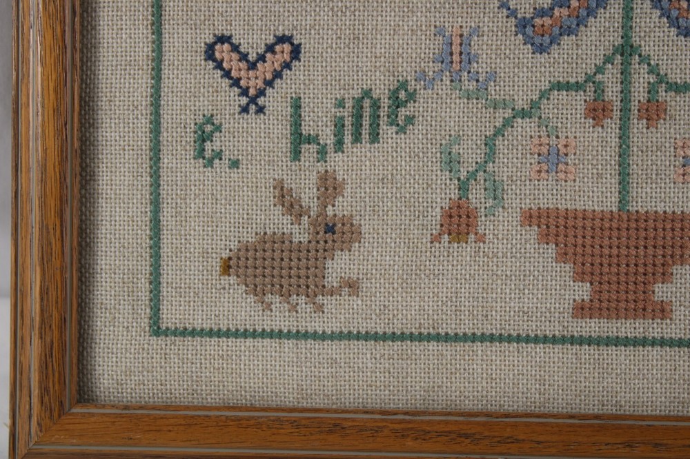 Vintage Framed Needwork Cross Stitch Sampler E Line 1995 Framed