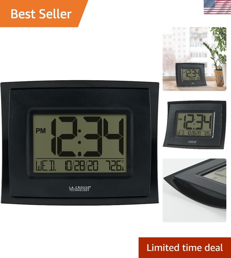 Modern Wall Mount Digital Clock with Temperature Reading and Alarm Feature
