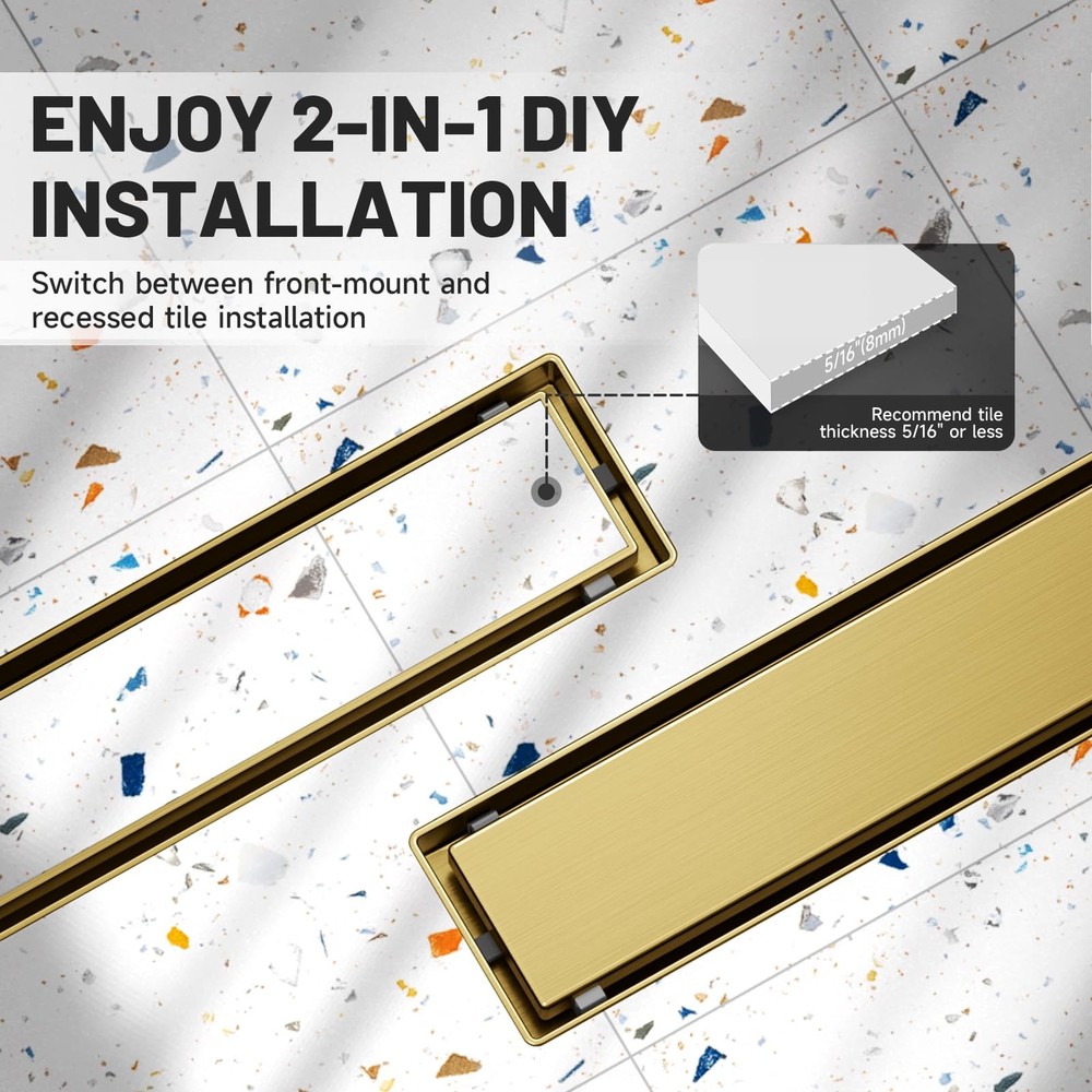Linear Shower Drain, 36 Inch Linear Drain with Tile Insert Grate 304 Stainles...