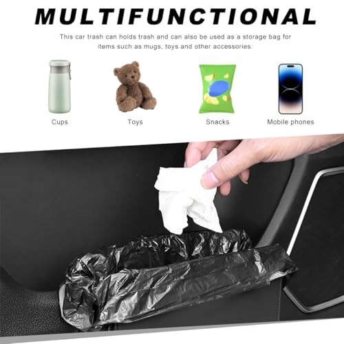 Car Trash Can, Leather Mini Dustbin Auto Storage Container with One Roll Black