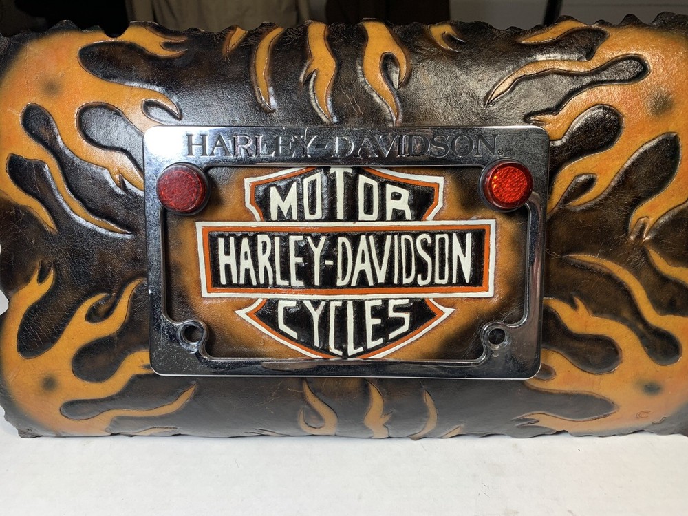 Harley-Davidson Motorcycle License Plate Holder On Leather Patch.