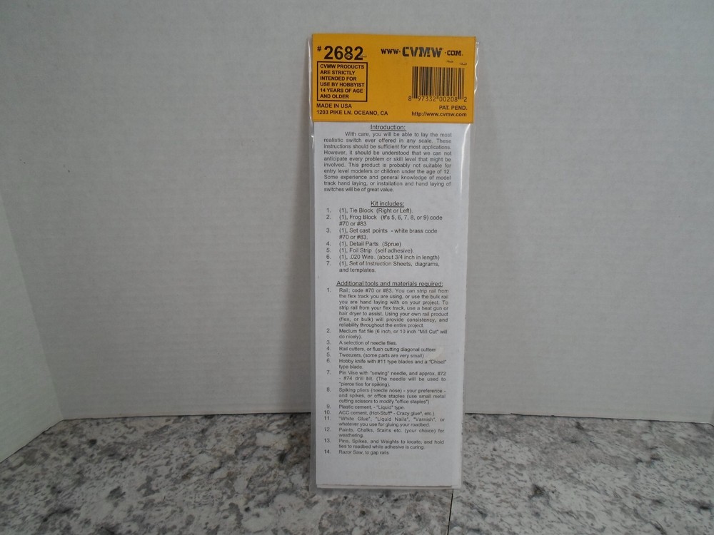 Central Valley Model Works #2682 HO Scale #6R Code 83 Curvable Switch Kit