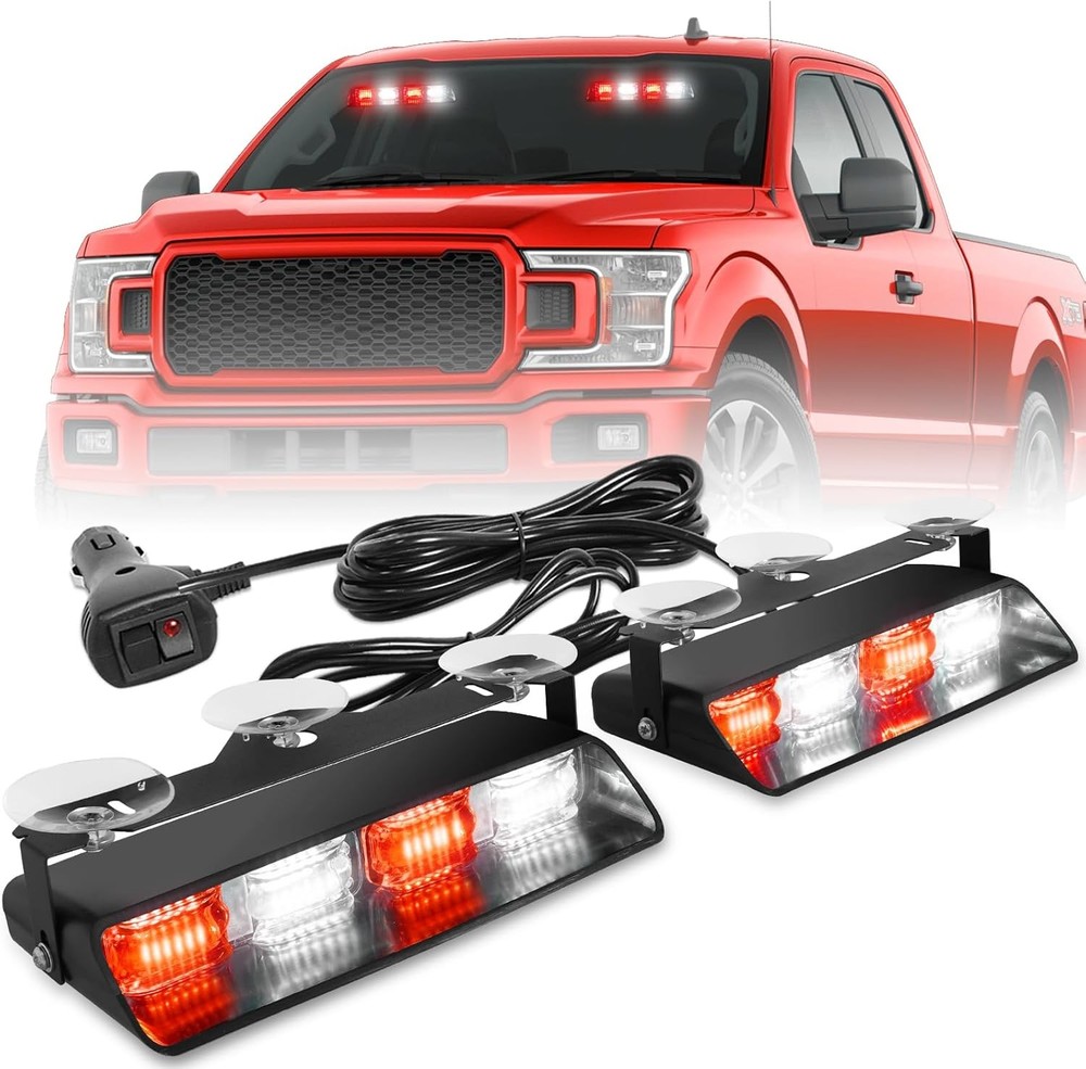 HLauto Emergency Dash Strobe Lights Red White 48LED 8.5"