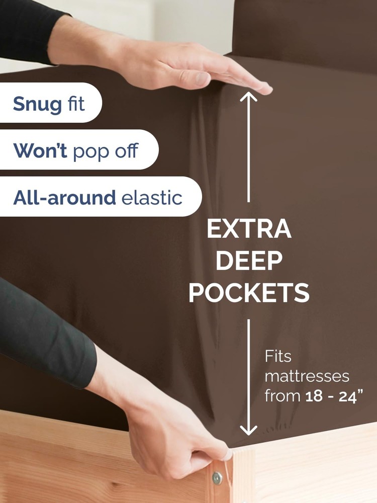 Extra Deep Twin Fitted Sheet - Hotel Luxury Single Fitted Sheet Only - Easily...