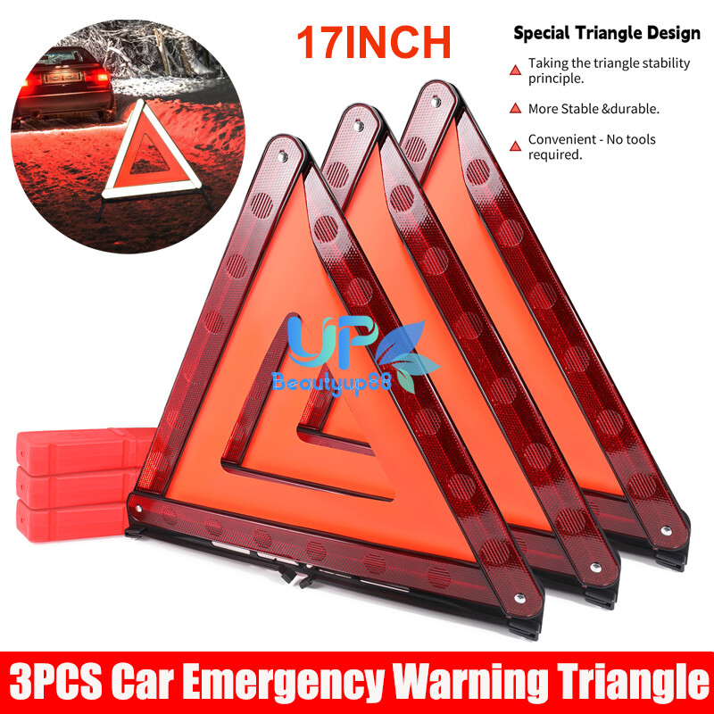 3 Warning Triangle Kit DOT Approved Emergency Reflective Warning Road Safety US