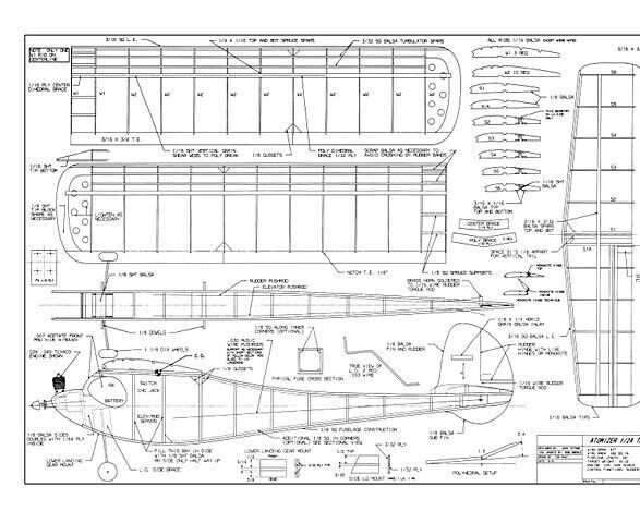 Atomizer 1/2A 47" Wingspan RC Model Airplane Printed Plans & Templates