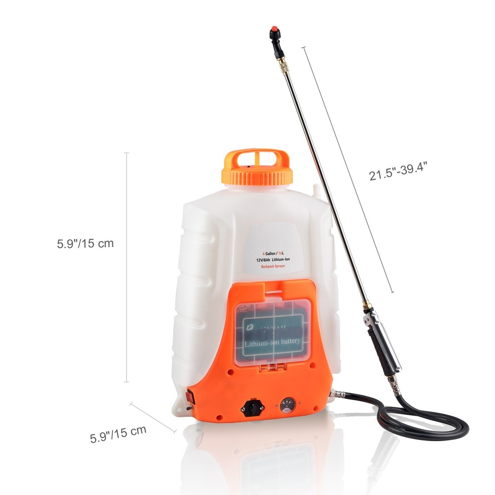 Battery Powered Backpack Sprayer 4 Gal Tank 0-90 PSI Adjustable Pressure