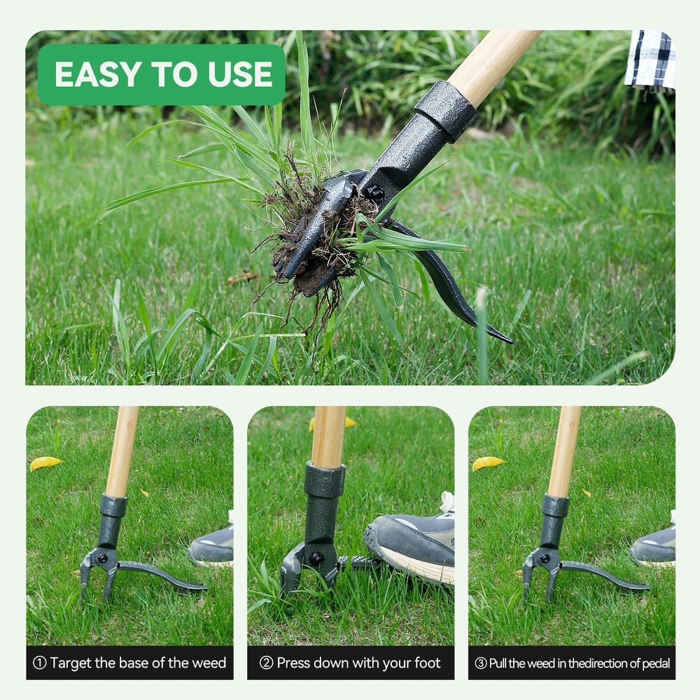 Weed Puller Stand-Up Weed Puller Tool with Long Handle & 4-Claw Steel Head Ma...